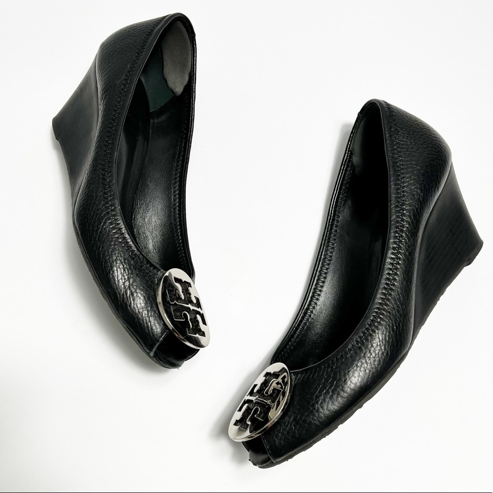 TORY BURCH BLACK SILVER SALLY 2 TUMBLED LEATHER SIZE 8.5 WITH BOX